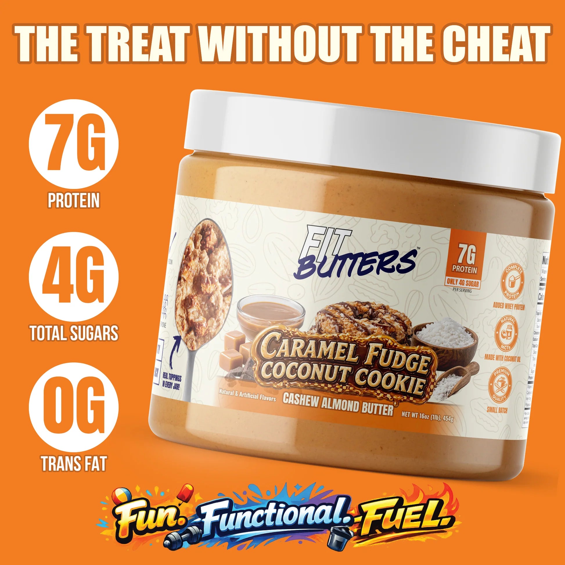 FIT BUTTERS CARAMEL FUDGE COCONUT COOKIE 454 GRS