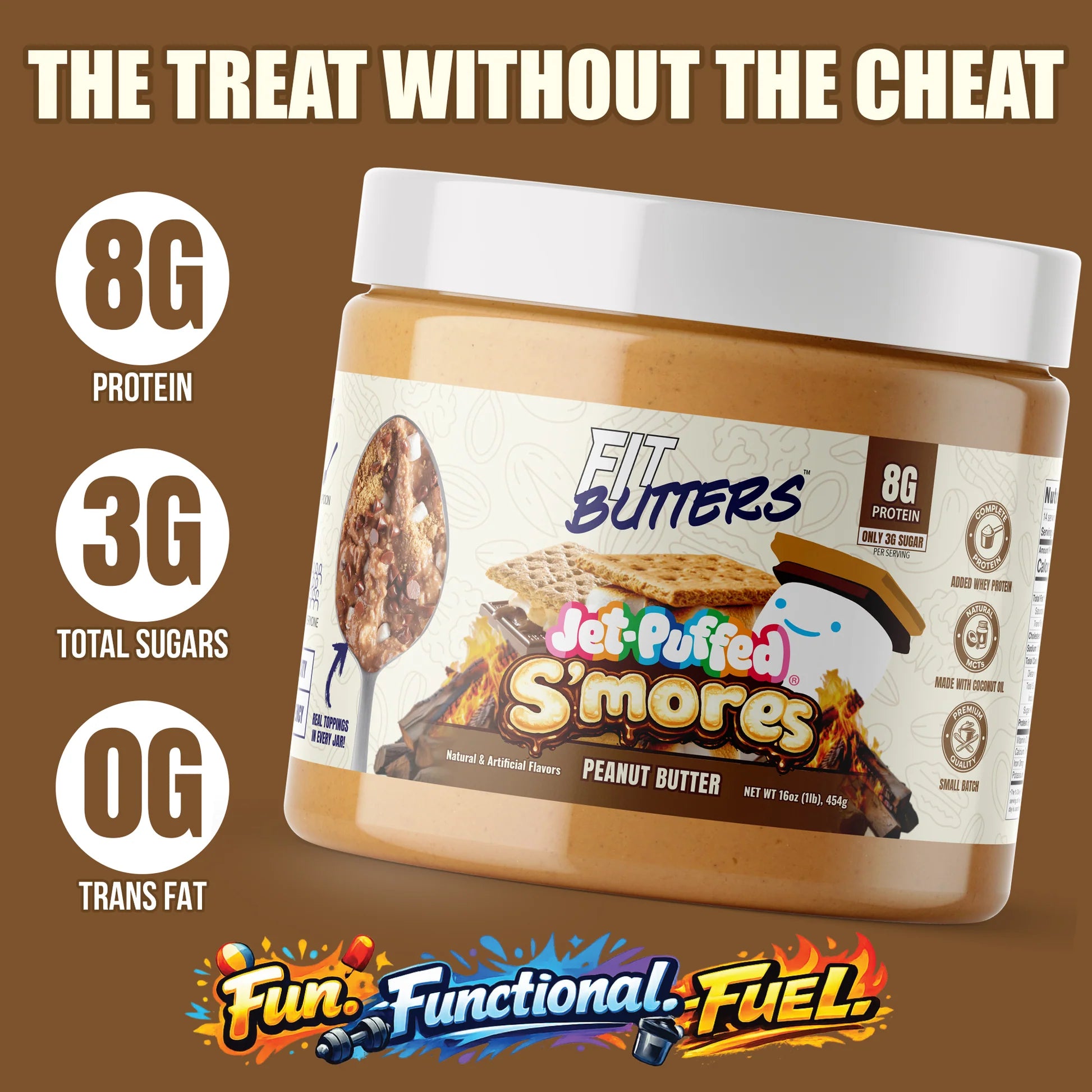 FIT BUTTERS JET-PUFFED SMORES PEANUT BUTTER 454 GRS