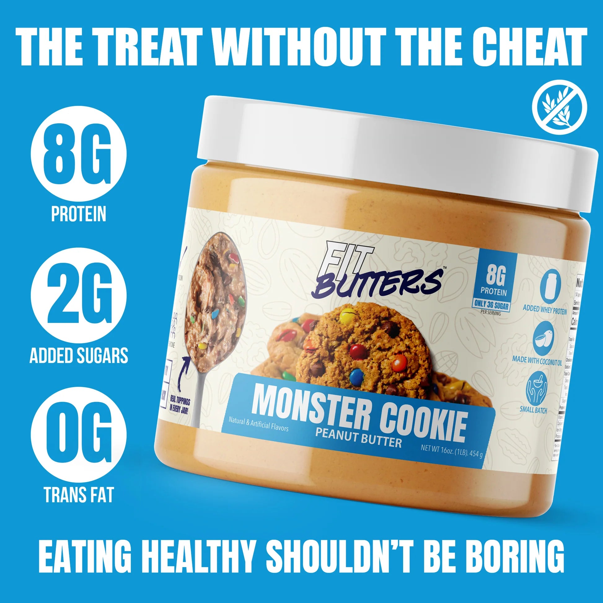 FIT BUTTERS MONSTER COOKIE PEANUT BUTTER 454 GRS