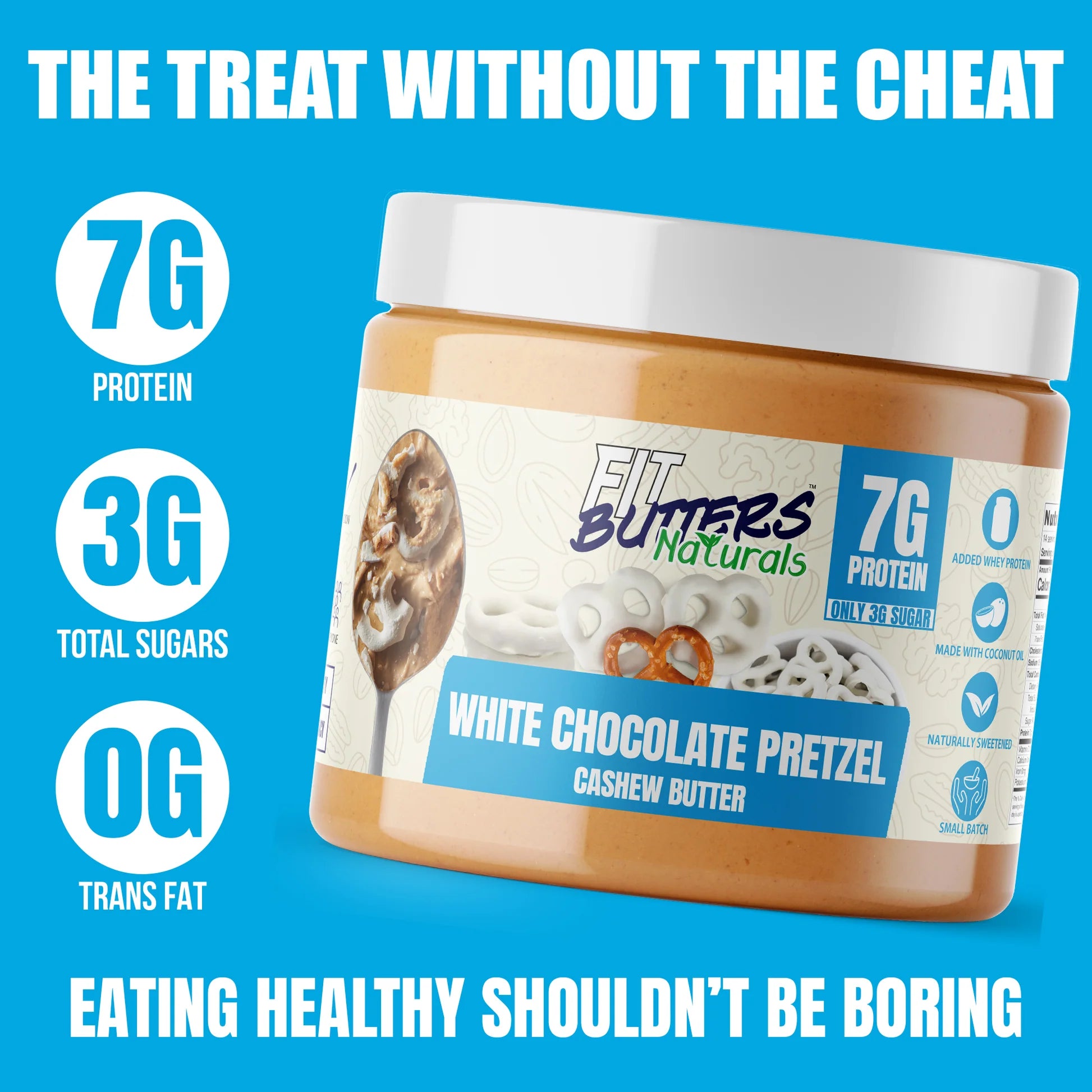 FIT BUTTERS NATURALS WHITE CHOCOLATE PRETZEL 454 GRS